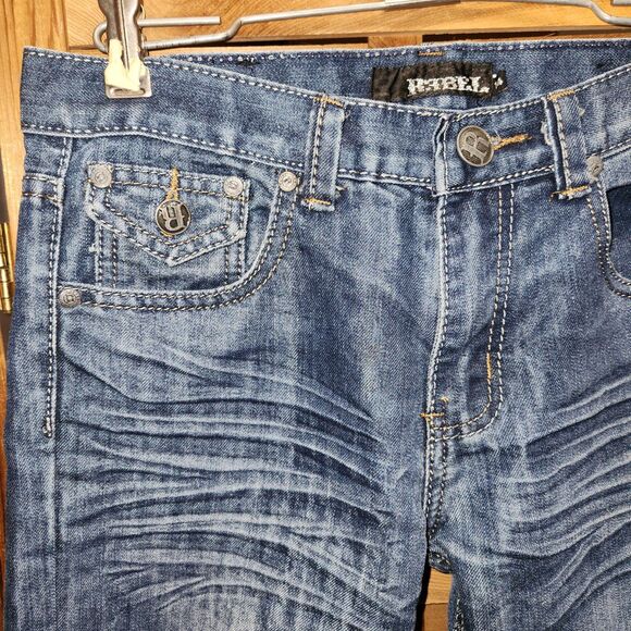 Rebel Blue Denim Jeans Girl Size 14 Cotton Polyester - Picture 4 of 11